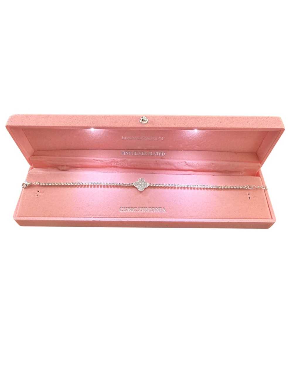 Danecraft Clover CZ Tennis Bracelet Fine Silver Plated Adjustable Light Up Box